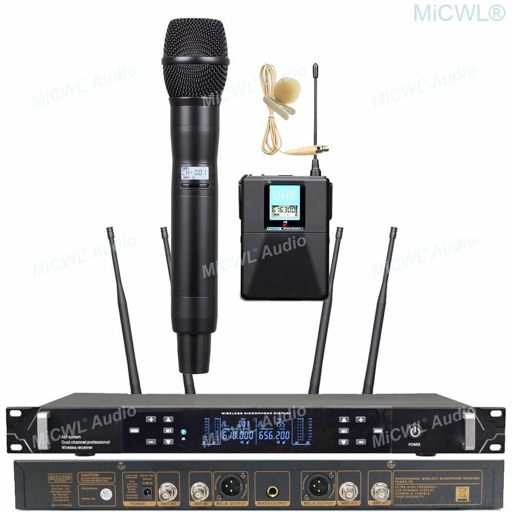 ACT708 Dual Channel Karaoke Wireless Microphone System 2 Handheld Headset Stage Performance True Diversity Microfones - MiCWL Audio Inc