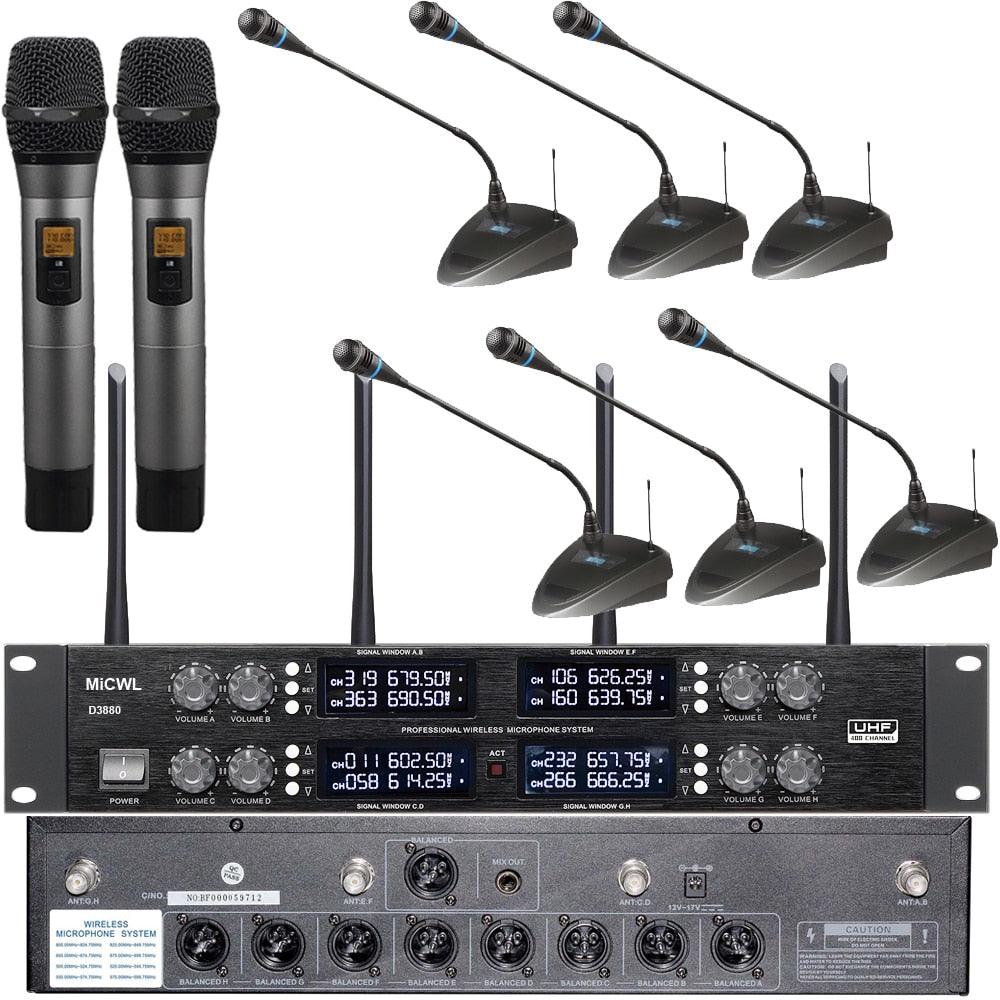 Professional D3880 8 Channel Conference Wireless Microphone System with Independent XLR Connector MiCWL 8 Handheld Lapel Table - MiCWL Audio Inc