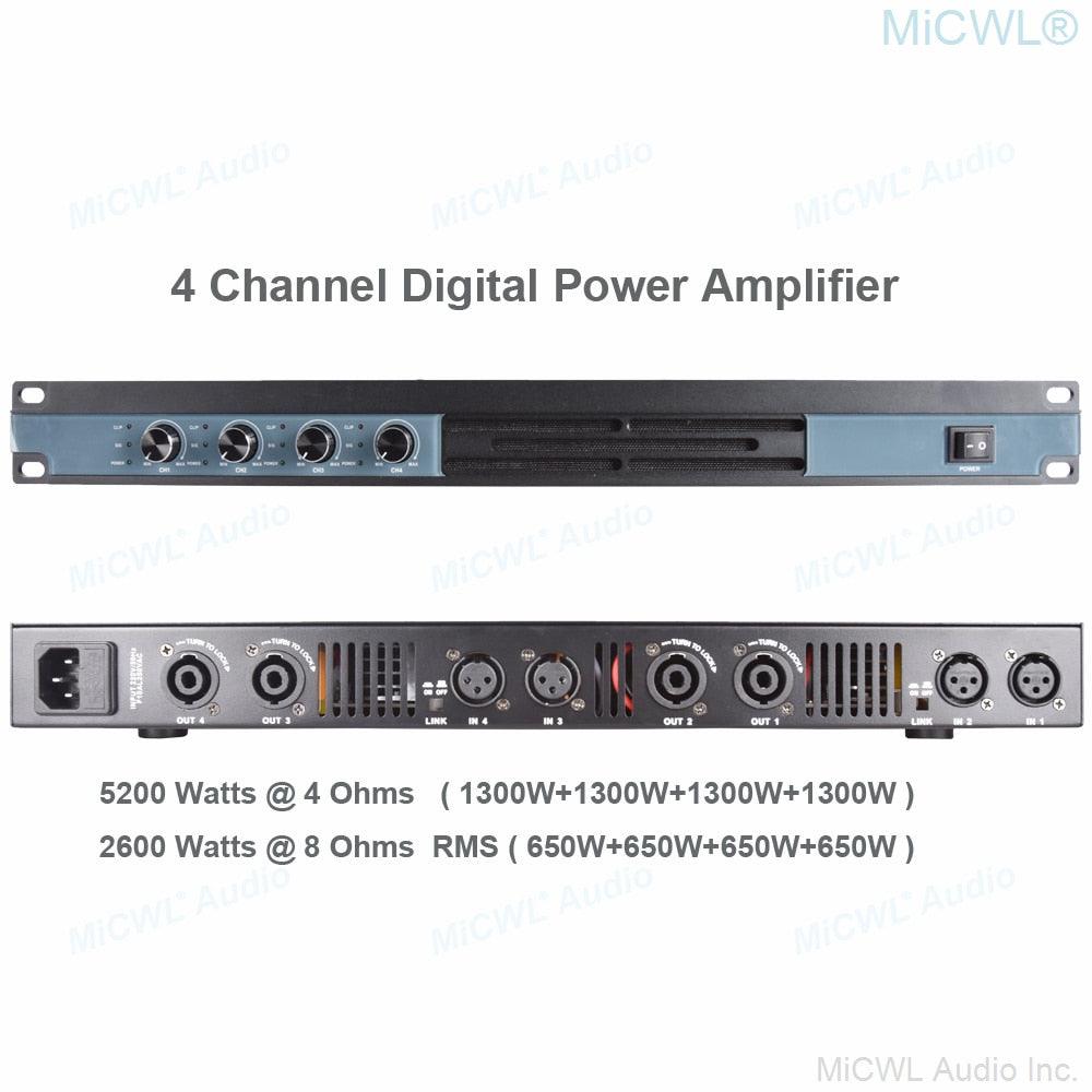 New Generation High-Power 6400 Watt Digital Power Amplifier 4 Way DJ Karaoke Stage Studio 6400W Drive 800W Horn Each Channel - MiCWL Audio Inc