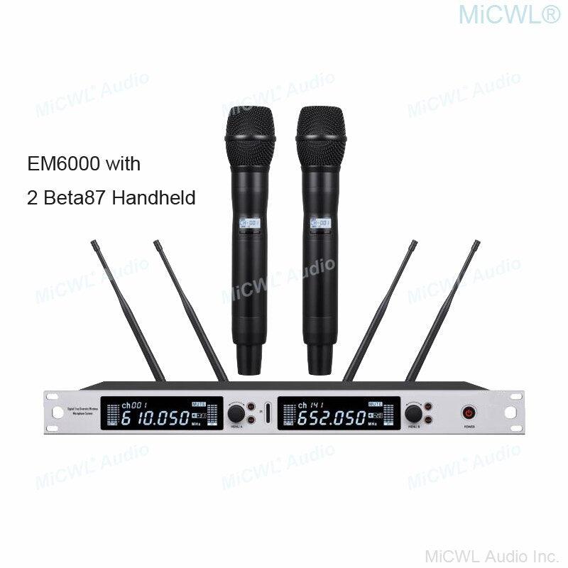 Professional EM6000 SM58 Digital Wireless Microphone System Beta87 Dual Channel SKM6000 4 Antenna True Diversity 400m Range - MiCWL Audio Inc