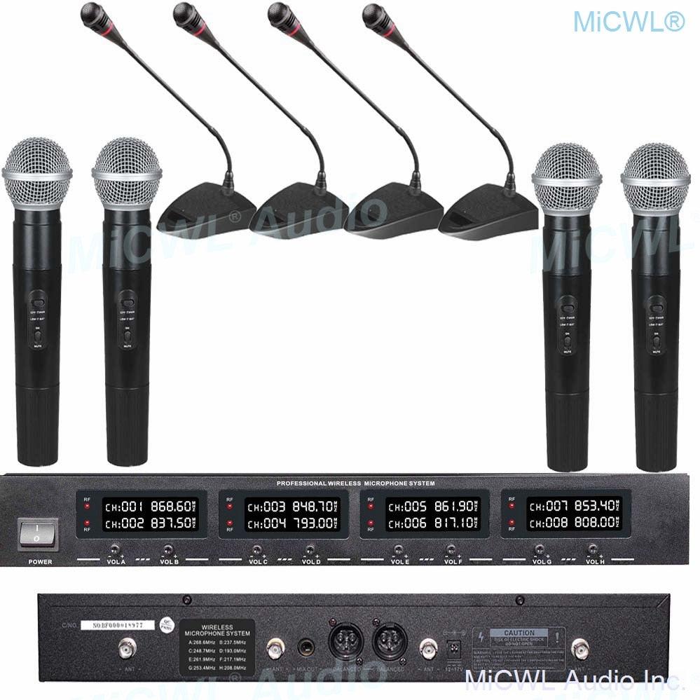 MiCWL 8 LED Channel Wireless Table Gooseneck Microphone loudspeaker System 8 Desktop 8 Belt Lapel Handheld Mics for Meeting Room - MiCWL Audio Inc