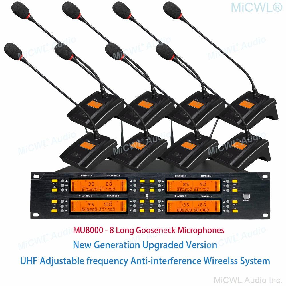 Professional UHF 8 Lavalier Lapel Wireless Microphone System Adjustable Frequency Conference 8 Table - MiCWL Audio Inc