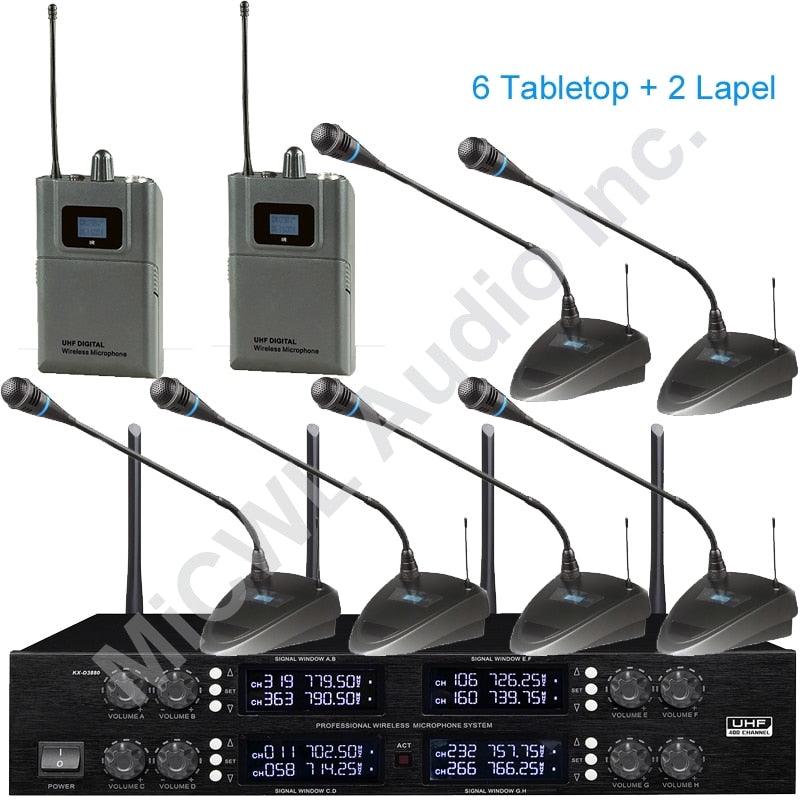Professional Digital Wireless Audio Microphone 8 Desktop Metal Handheld Headset Lavalier Cordless Set Large Range 400 Channel - MiCWL Audio Inc