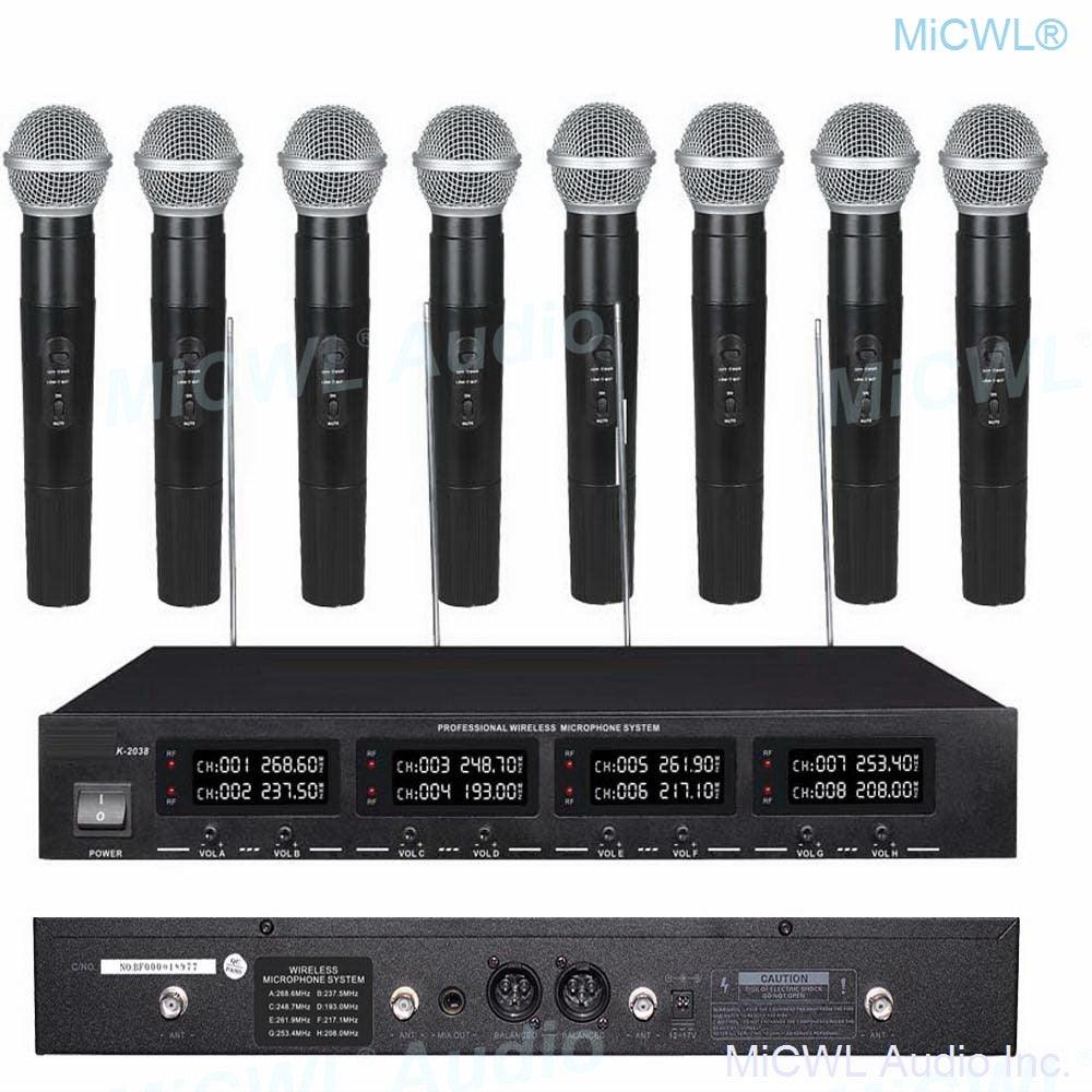 MiCWL 8 LED Channel Wireless Table Gooseneck Microphone loudspeaker System 8 Desktop 8 Belt Lapel Handheld Mics for Meeting Room - MiCWL Audio Inc
