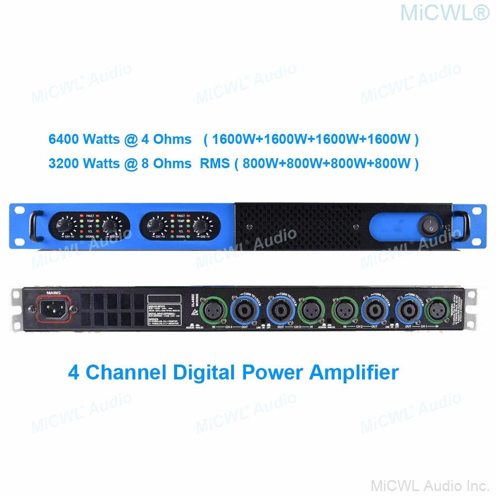 New Generation High-Power 6400 Watt Digital Power Amplifier 4 Way DJ Karaoke Stage Studio 6400W Drive 800W Horn Each Channel - MiCWL Audio Inc
