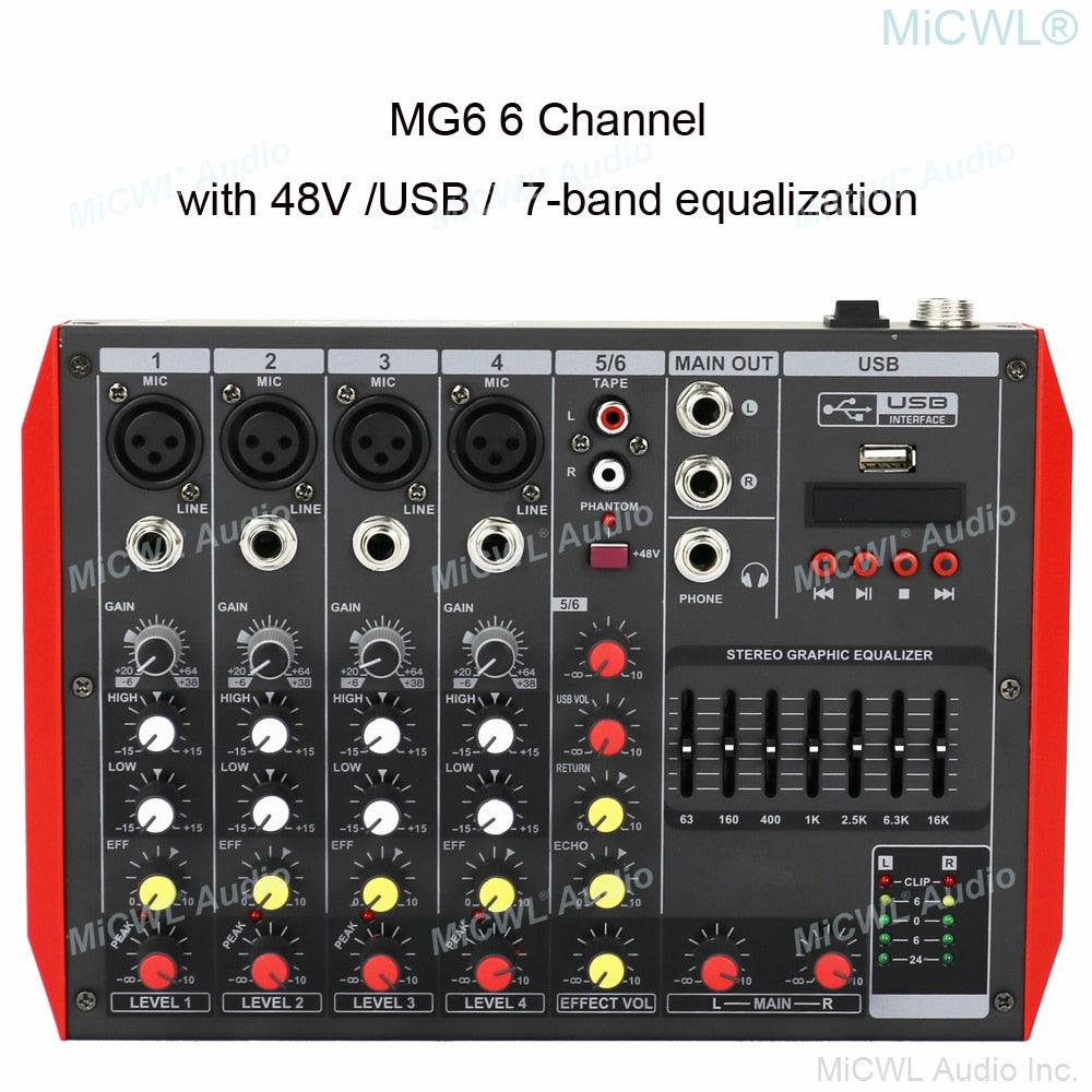 YAMAH MG6 6 Channel Bluetooth DJ Karaoke Laptop Live Mixer 4+2 Sound Card Mixing Console with USB 48V Phantom 7-Brand EQ - MiCWL Audio Inc