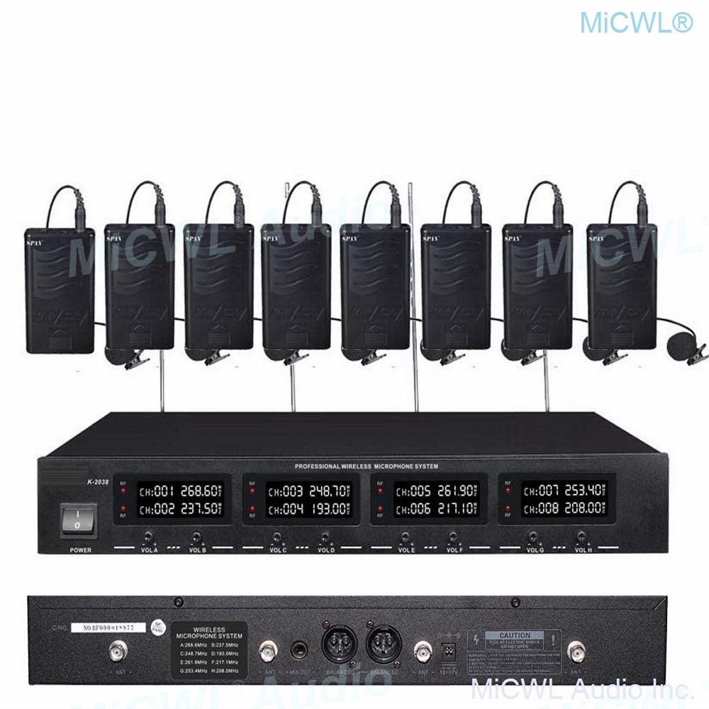 MiCWL 8 LED Channel Wireless Table Gooseneck Microphone loudspeaker System 8 Desktop 8 Belt Lapel Handheld Mics for Meeting Room - MiCWL Audio Inc