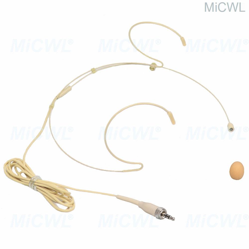 Beige HeadMic Headset Microphone For Sennheiser G1 G3 G3 G4 EW100 Wireless BeltPack Transmitter 3.5mm Stereo Lock Black Mic - MiCWL Audio Inc