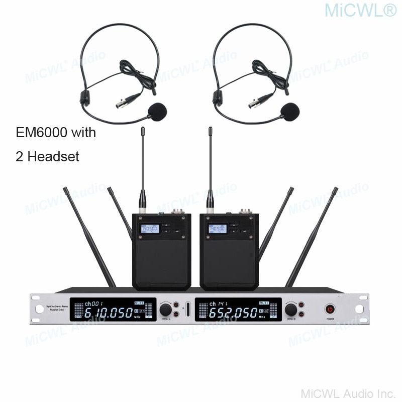 Professional EM6000 SM58 Digital Wireless Microphone System Beta87 Dual Channel SKM6000 4 Antenna True Diversity 400m Range - MiCWL Audio Inc