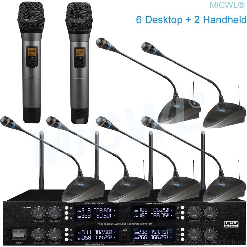 Professional Digital Wireless Audio Microphone 8 Desktop Metal Handheld Headset Lavalier Cordless Set Large Range 400 Channel - MiCWL Audio Inc
