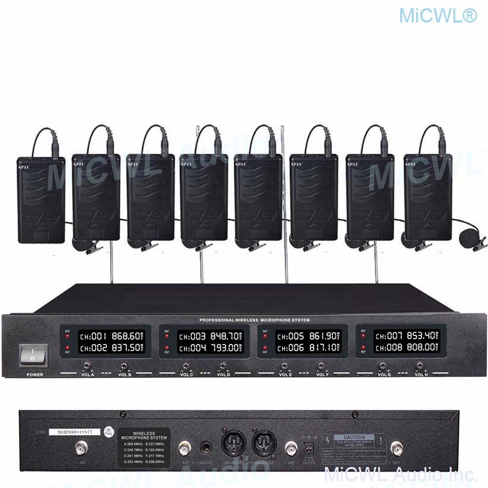 MiCWL 8 LED Channel Wireless Table Gooseneck Microphone loudspeaker System 8 Desktop 8 Belt Lapel Handheld Mics for Meeting Room - MiCWL Audio Inc