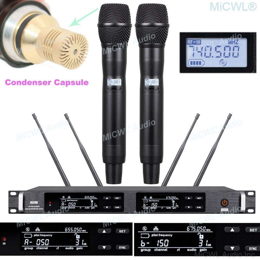 Pro UHF 300 Channel Digital Wireless Microphone System 2 KSM9 Condenser Capsule Handheld True Diversity Stage Vocal Concert Mics - MiCWL Audio Inc