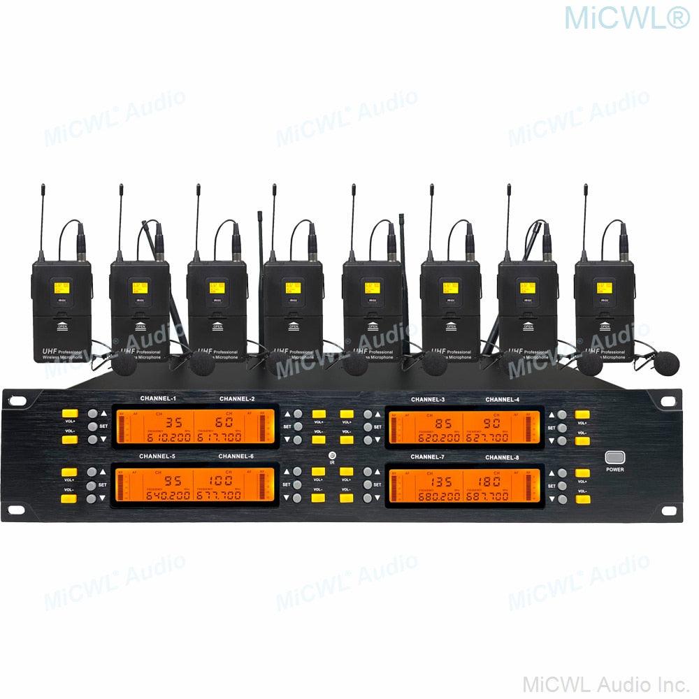 Professional UHF 8 Lavalier Lapel Wireless Microphone System Adjustable Frequency Conference 8 Table - MiCWL Audio Inc
