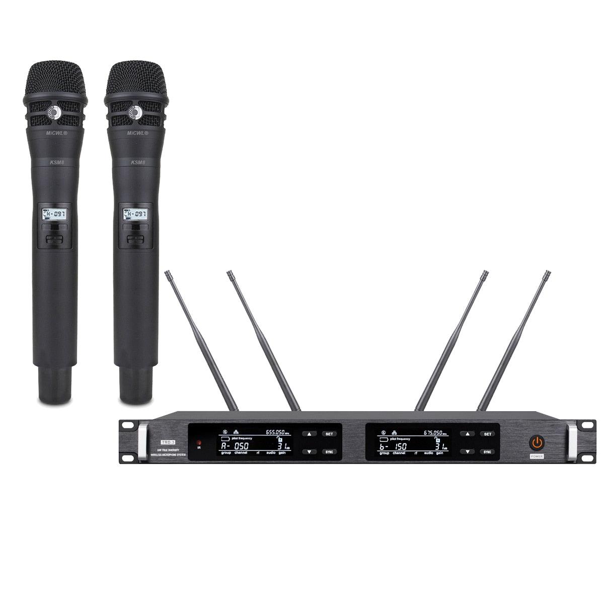Advanced ULXD4 Dual KSM9 Condenser Capsule Handheld Wireless Microphone Stage Vocal Concert Mics System 4 Antenna True Diversity - MiCWL Audio Inc