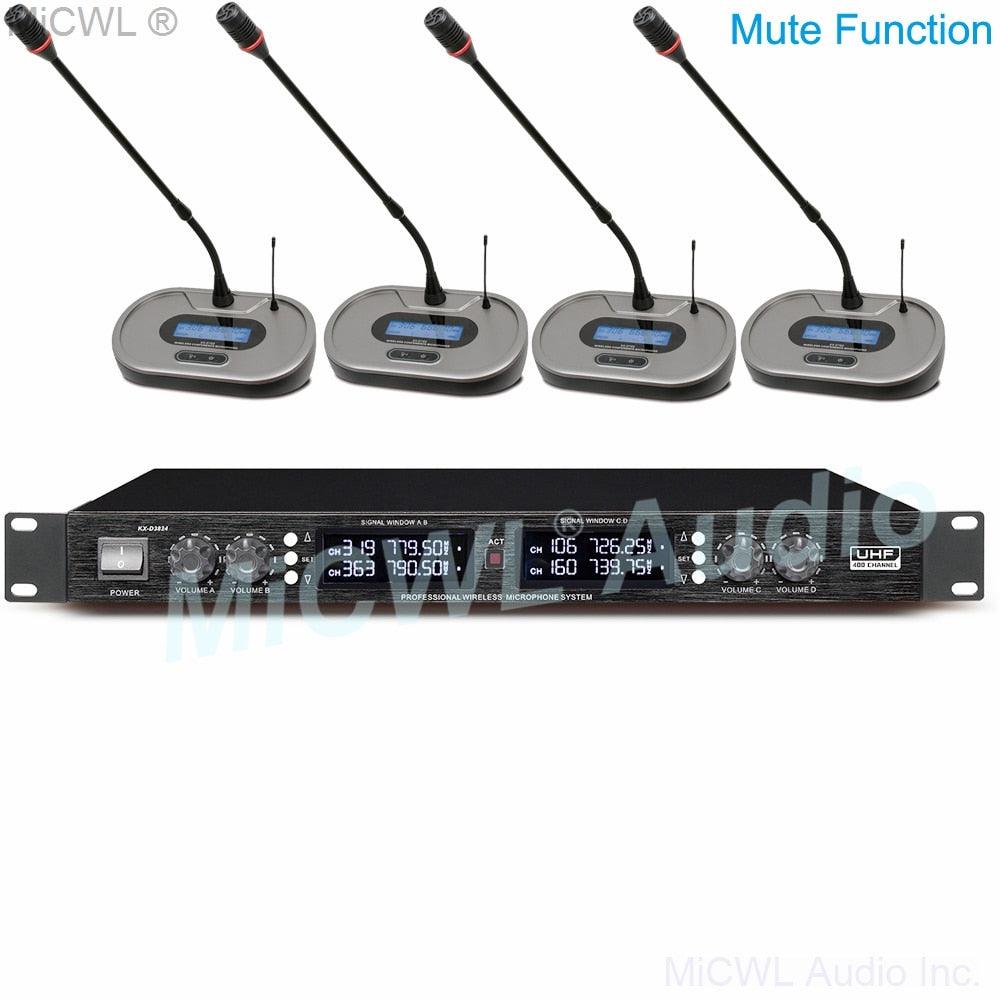 Luxury UHF Digital 8 Desktop Gooseneck Wireless Microphone Conference System Mute Function 4 Table Meeting Room Muting Button - MiCWL Audio Inc