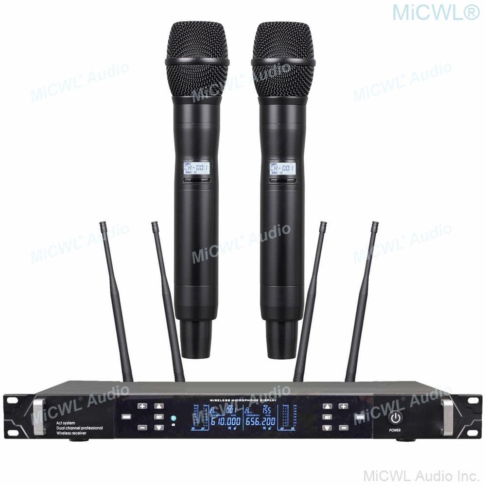 ACT708 Dual Channel Karaoke Wireless Microphone System 2 Handheld Headset Stage Performance True Diversity Microfones - MiCWL Audio Inc