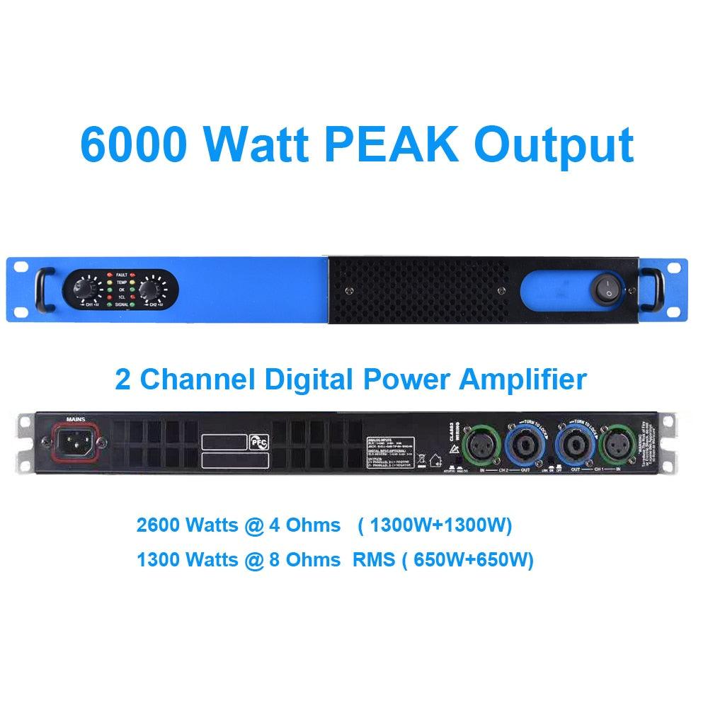 Professional Dual Channel 6000W Peak Digital Power Amplifier Home DJ Karaoke Outdoors Stage 2600 Watt 2x650W Drive Speaker AMP - MiCWL Audio Inc