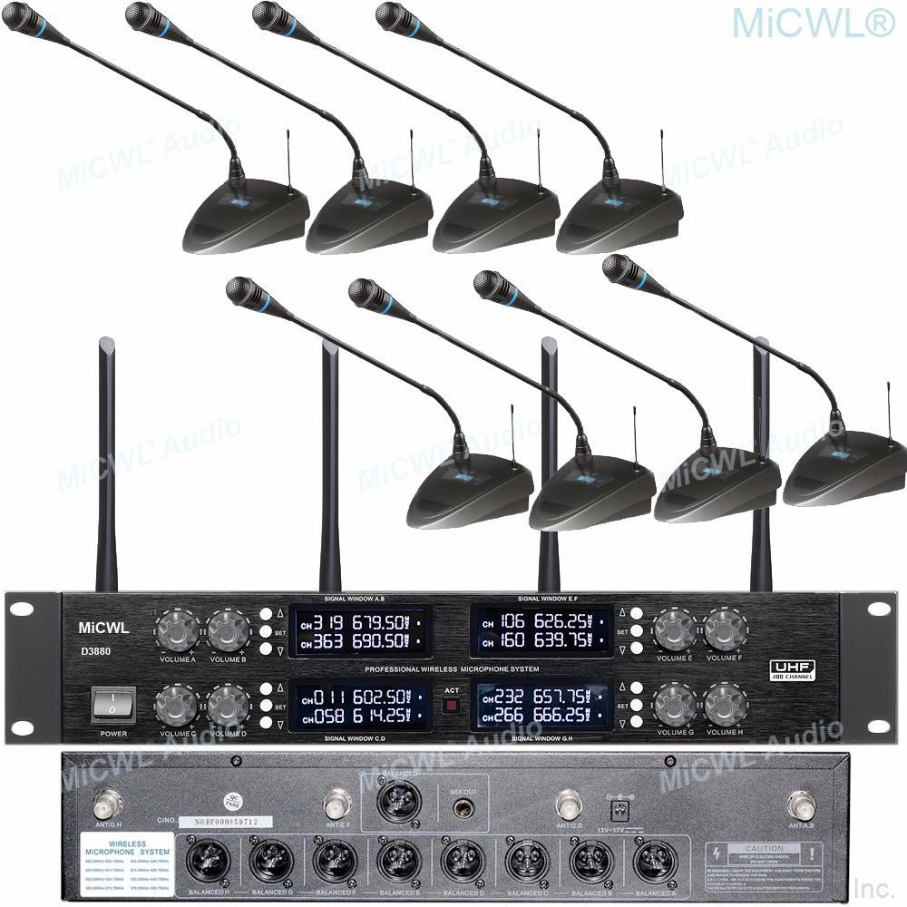 Professional D3880 8 Channel Conference Wireless Microphone System with Independent XLR Connector MiCWL 8 Handheld Lapel Table - MiCWL Audio Inc