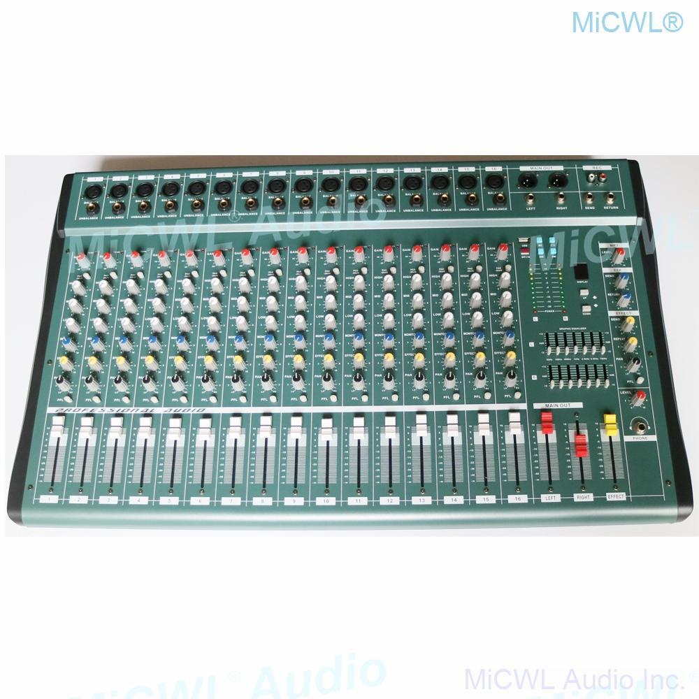 MiCWL 16 Channel Audio Mixer Record Mixing Console USB DSP Effect Professional USB 48V Stereo EQ - MiCWL Audio Inc