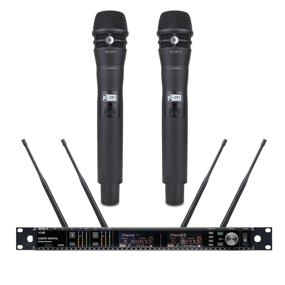 Professional Digital Advanced AD4D True Diversity KSM8 Handheld Wireless DJ Karaoke Microphone System UHF Frequency Adjustable - MiCWL Audio Inc