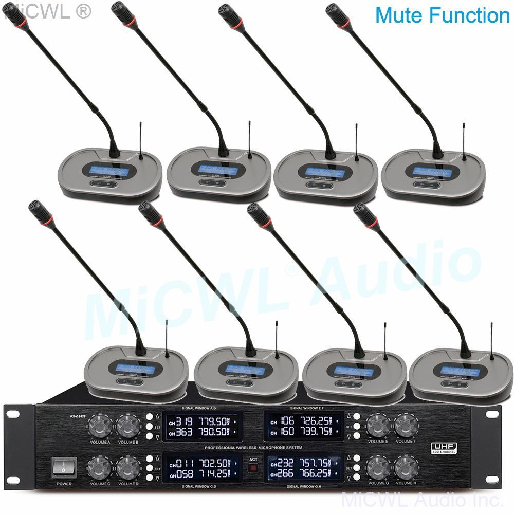 Luxury UHF Digital 8 Desktop Gooseneck Wireless Microphone Conference System Mute Function 4 Table Meeting Room Muting Button - MiCWL Audio Inc