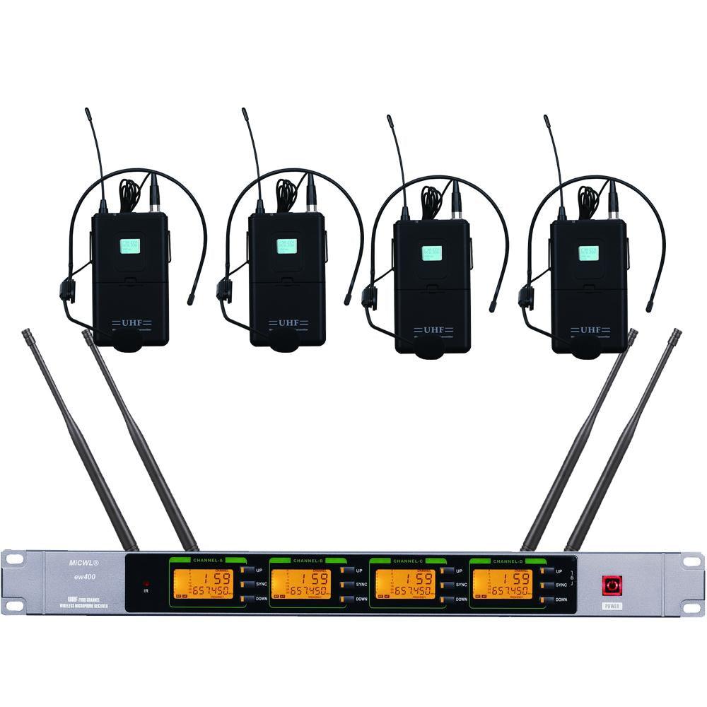 Original ew400 Digital Wireless 4 Headset Cardioid Microphone System For KTV Stage DJ Karaoke UHF Adjustable Frequency MiCWL - MiCWL Audio Inc