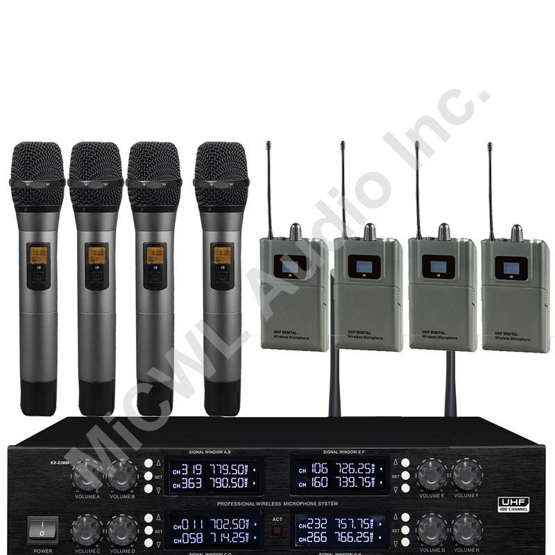 MiCWL 400 Channel Professional Audio Wireless Microphone 4 handheld 4 Belt Pack Cordless System - MiCWL Audio Inc