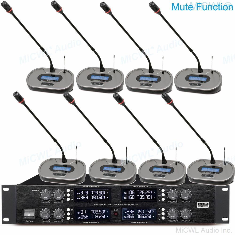 EM8000 Mute Function UHF Wireless 8 Microphone Conference System 8 Gooseneck Designed For Meeting Room - MiCWL Audio Inc