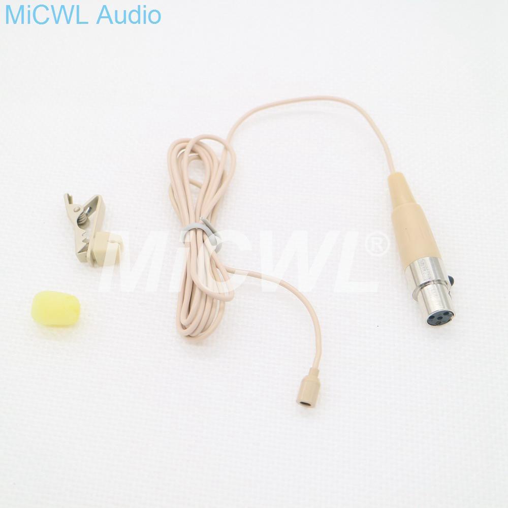 Mini Tie Clip Lavalier Lapel Microphone for Shure Belt Pack Wireless ULX SLX PGX UR4 GLX QLX Microphones TA4F 4Pin Beige Black - MiCWL Audio Inc