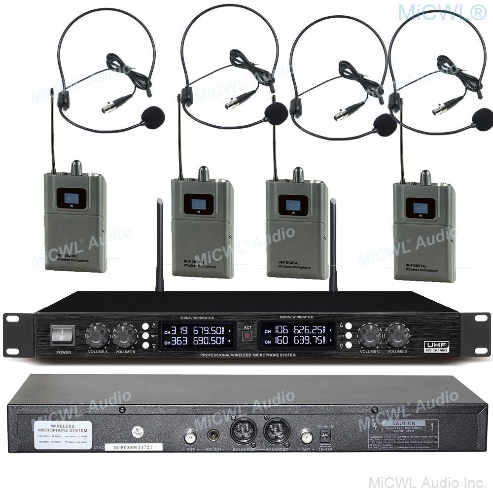 Pro 400 Channel UHF Digital Conference Microphone System 4 Desktop 4 Handheld 4 Headset Mics Sets MiCWL D3840 - MiCWL Audio Inc