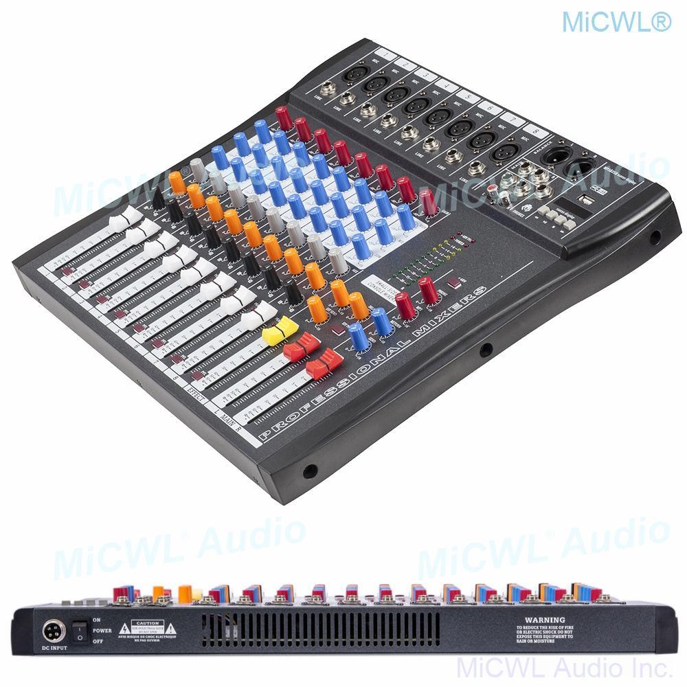 High Quality 8 Microphone Channel Bluetooth Mixing Console Sound Mixer with 48V USB DSP MiCWL CT800 - MiCWL Audio Inc