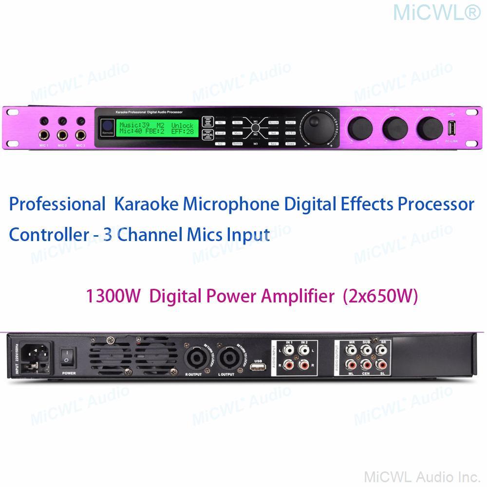 MiCWL 2 Channel 2600W Digital Power Amplifier Karaoke Microphone Effects Processor Controller 3 Mics Input USB to PC Two-In-Nne - MiCWL Audio Inc