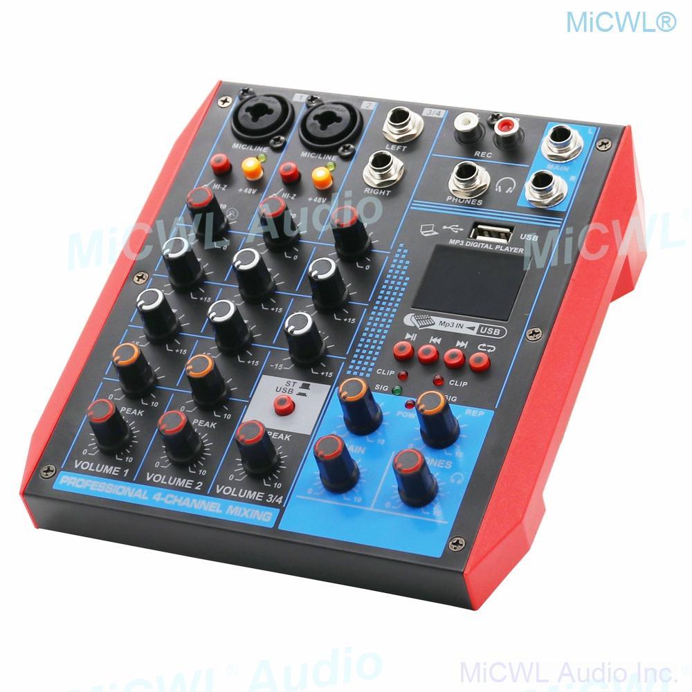 Pro USB 4 Channel Audio Mixer Portable Bluetooth Mixing Console Computer Live Studio Stage Microphone EQ USB 48V Switch AG4 - MiCWL Audio Inc
