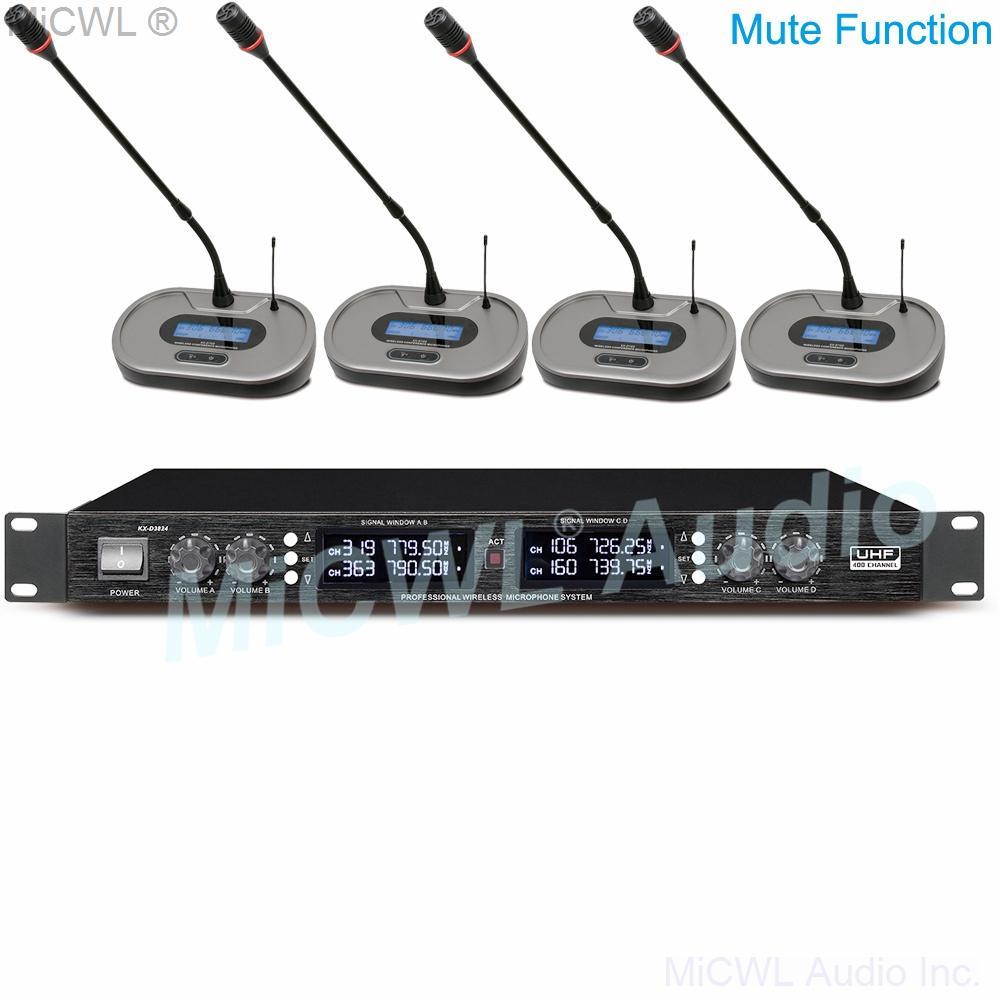 Luxury UHF Digital 8 Desktop Gooseneck Wireless Microphone Conference System Mute Function 4 Table Meeting Room Muting Button - MiCWL Audio Inc