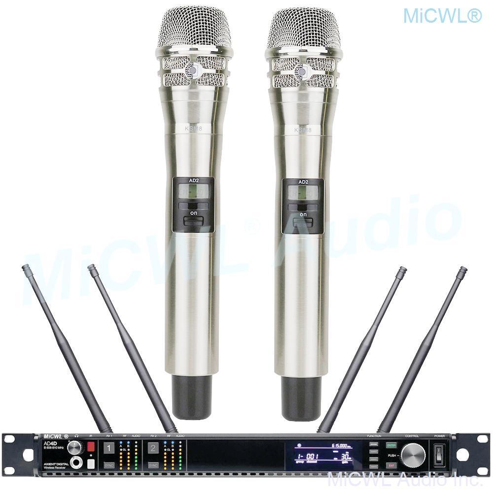 MiCWL AD4D Dual KSM8 Handheld Audio Wireless Microphone UHF True Diversity Stage Vocal Concert Digital Mics 4 Aerial Large Range - MiCWL Audio Inc