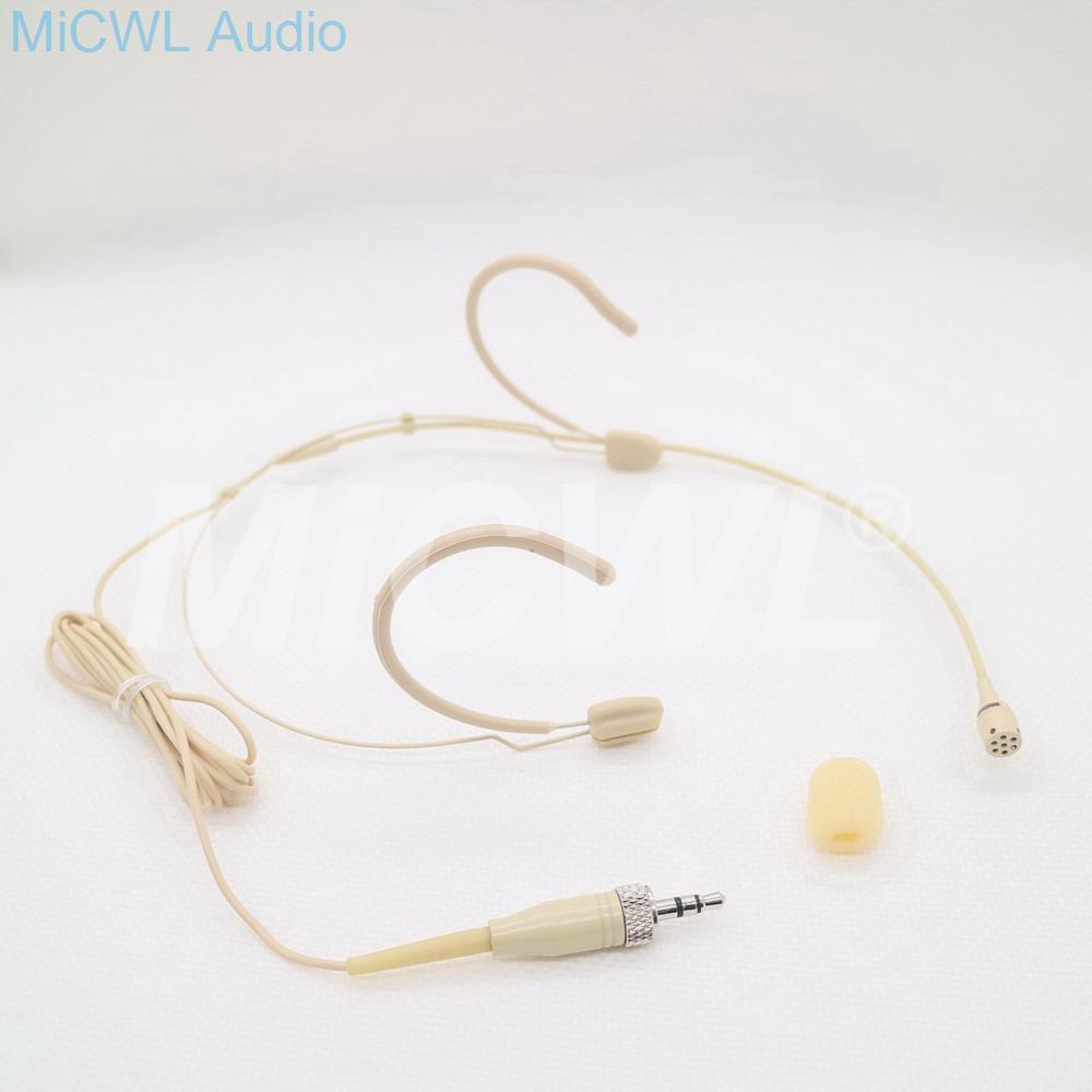 Dual Hook Beige Headset Cardioid Condenser Headworn Microphone For Sennheiser Wireless System With Bodypack Transmitter - MiCWL Audio Inc