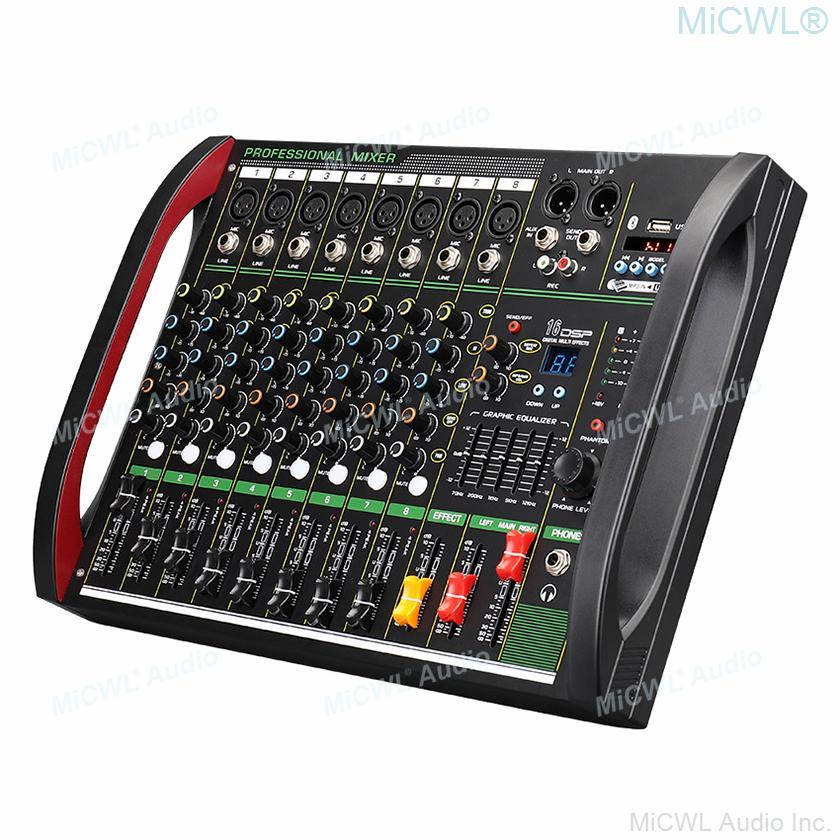 8 Channels Built-In 16 DSP Effects Sound Mixing Console Digital USB Blue-Tooth Bluetooth EQ 48V Phantom Power Stage Audio Mixer - MiCWL Audio Inc