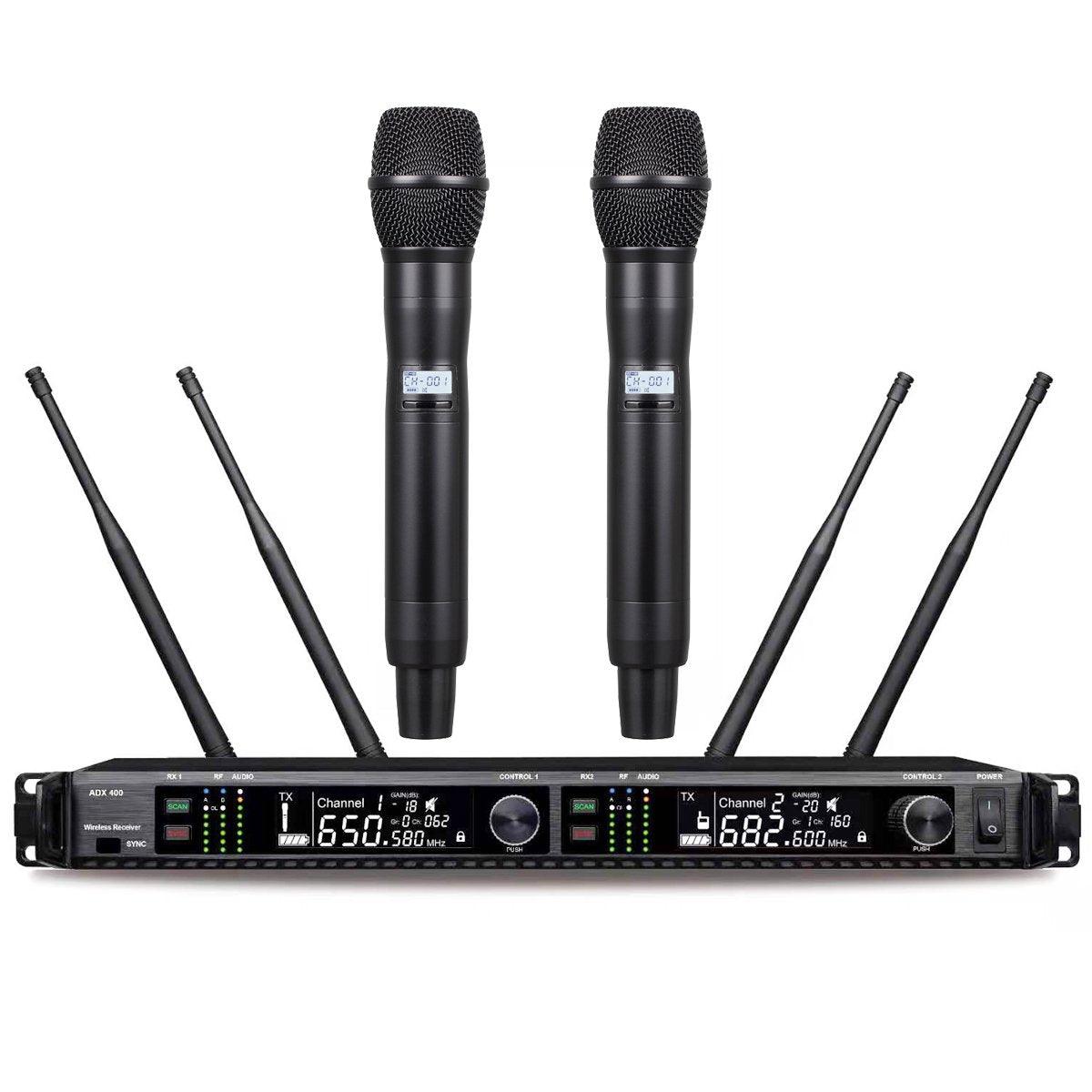 Advanced AD4D UHF 2 x 200 Channel Handheld Digital Wireless Microphone DJ Karaoke Stage Sing Studio True Diversity System - MiCWL Audio Inc