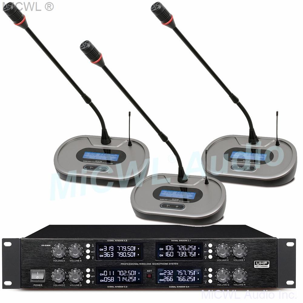Luxury UHF Digital 8 Desktop Gooseneck Wireless Microphone Conference System Mute Function 4 Table Meeting Room Muting Button - MiCWL Audio Inc