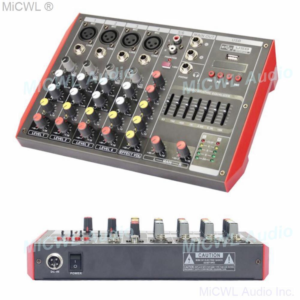 MG6 6 Microphone Input Channel Professional Sound Audio Stage Home Studio Live Mixng Bluetooth EQ USB 48V Console Mixer - MiCWL Audio Inc