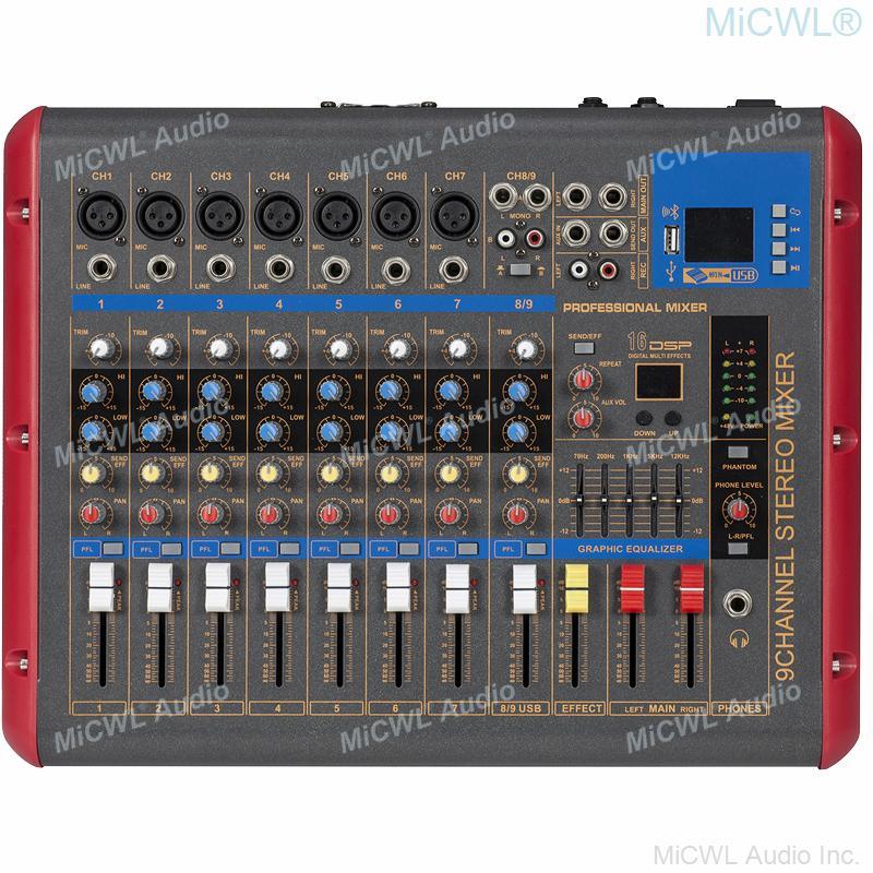 Pro Wireless Bluetooth 9 Channel Mixer 16 DSP Digital Effector Mixing Console DJ Karaoke Stage Music Live Stereo 48V USB Mixer - MiCWL Audio Inc