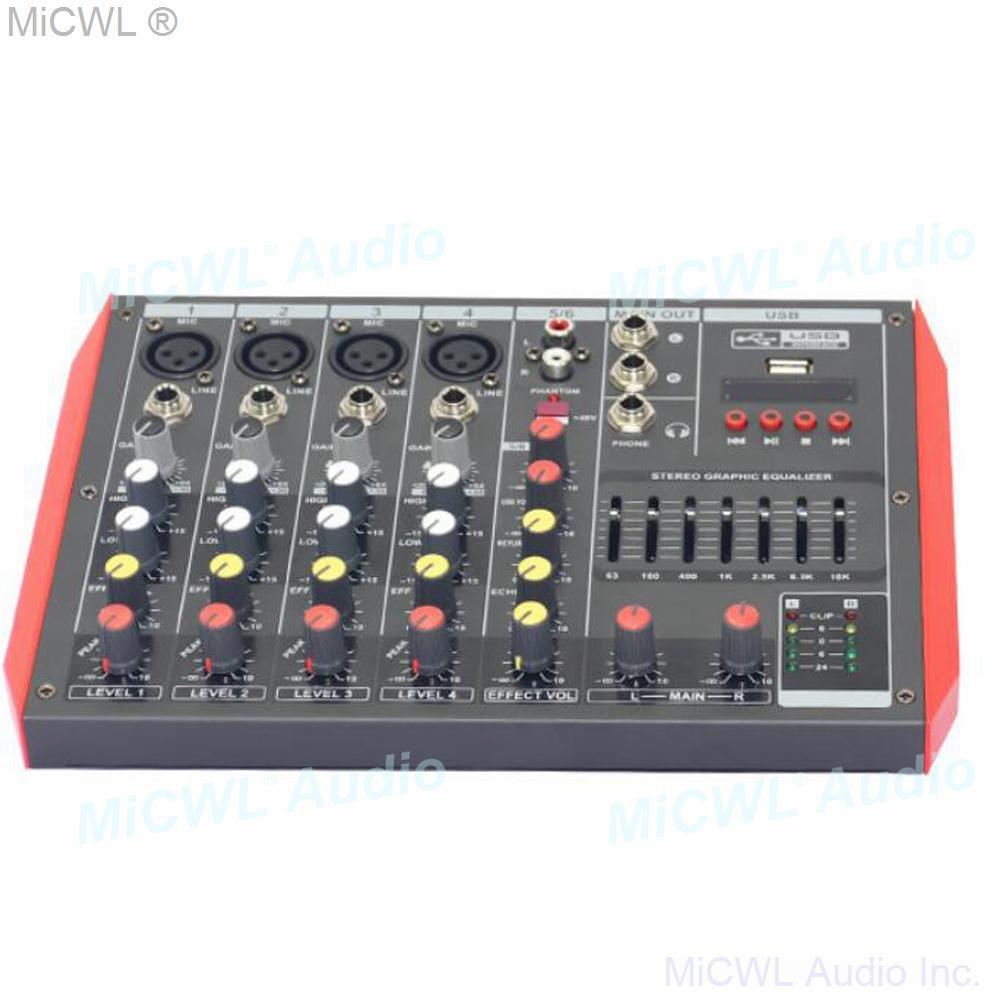 MG6 6 Microphone Input Channel Professional Sound Audio Stage Home Studio Live Mixng Bluetooth EQ USB 48V Console Mixer - MiCWL Audio Inc