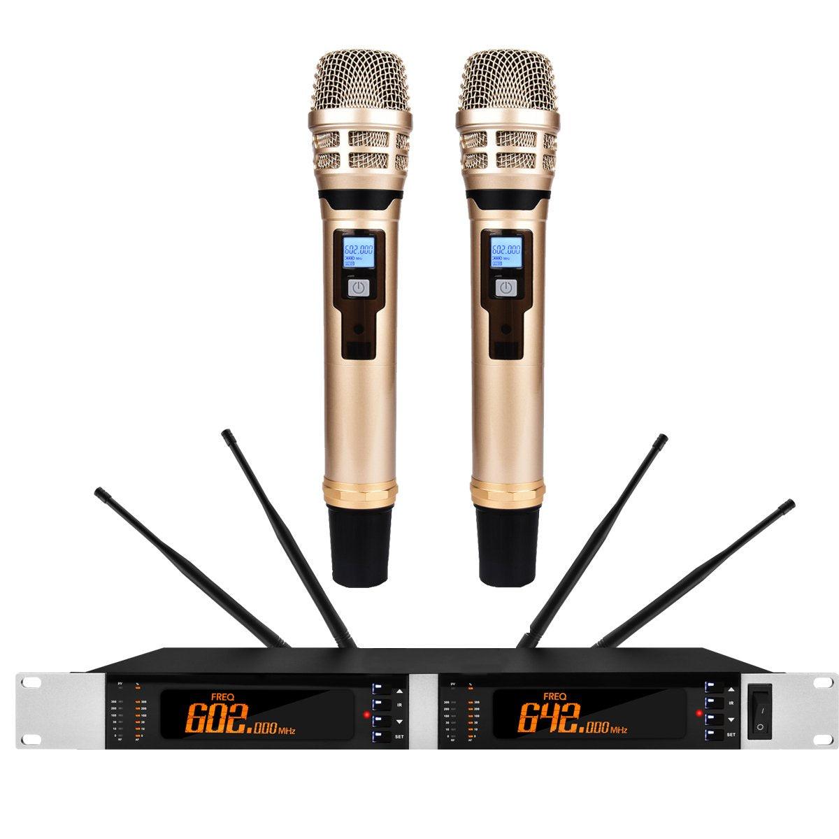 Original KSM8 Gold Shure-EM7000 UHF Dual Channel Wireless DJ Karaoke Microphone System 2 Golden Color Dynamic Handheld 4 Antenna - MiCWL Audio Inc