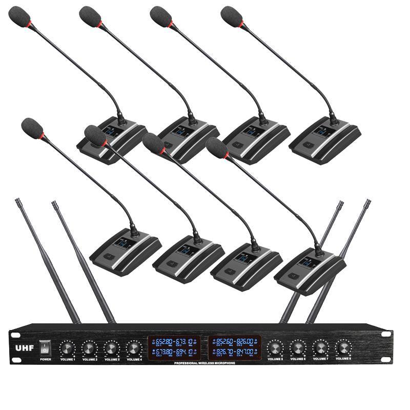 Professional 8 Channel Wireless Microphone System 8 Table Conference Gooseneck Mic UHF Fixed Frequency Anti-Interference - MiCWL Audio Inc