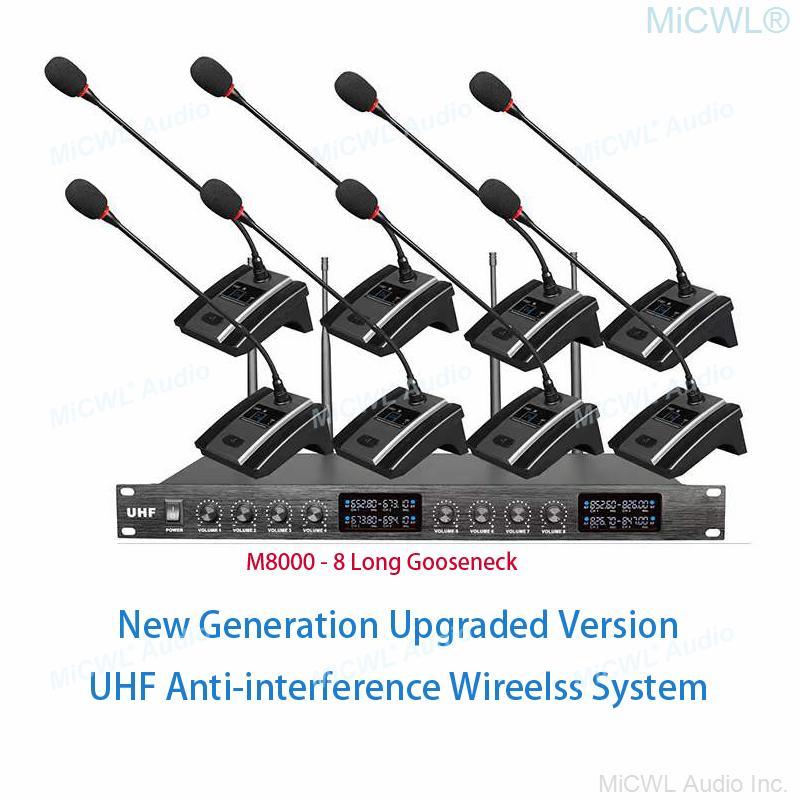 Professional 8 Channel Wireless Microphone System 8 Table Conference Gooseneck Mic UHF Fixed Frequency Anti-Interference - MiCWL Audio Inc