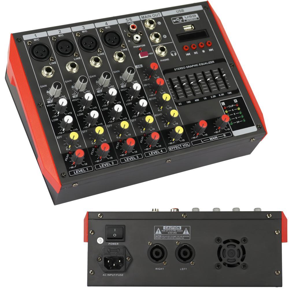 Portable Mini 6 Channel 400W Amplifier Power Mixer Bluetooth Mixing Console Karaoke Music Live Mixer 2 Channel AMP - MiCWL Audio Inc