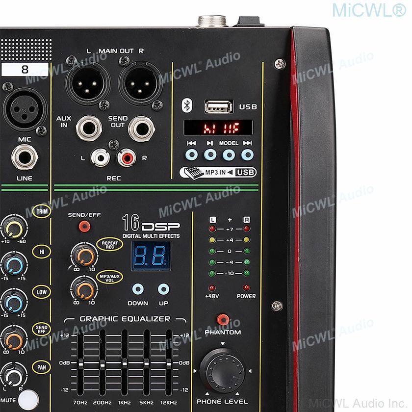 8 Channels Built-In 16 DSP Effects Sound Mixing Console Digital USB Blue-Tooth Bluetooth EQ 48V Phantom Power Stage Audio Mixer - MiCWL Audio Inc