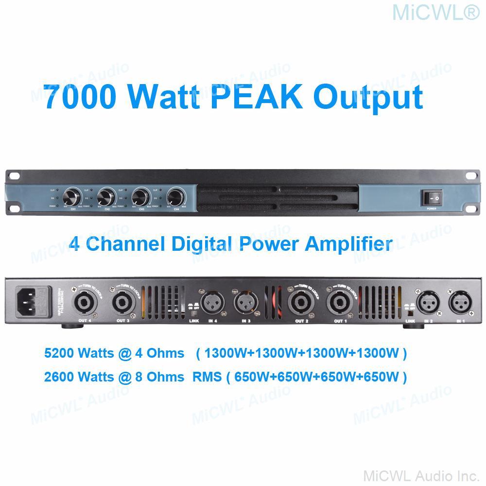 Top MiCWL 5200W Power Amplifier 4 Channel Digital Stage Audio Speaker AMP 2600 Watt 2 CH 1U 19 Inch Rack-mount Design - MiCWL Audio Inc