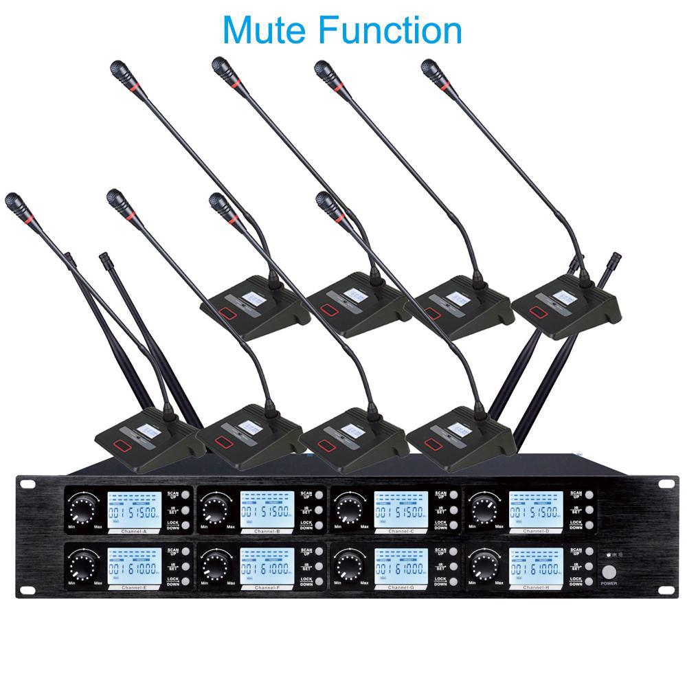 MiX800 Mute Button Digital Wireless 8 Table Gooseneck Microphone Discussion Conference System Company Government Meeting Room - MiCWL Audio Inc
