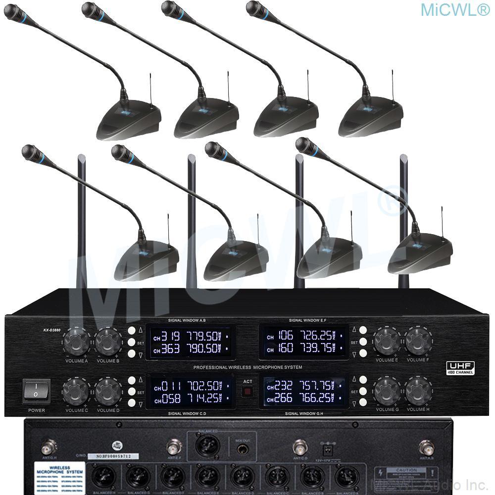 Professional Digital Wireless Audio Microphone 8 Desktop Metal Handheld Headset Lavalier Cordless Set Large Range 400 Channel - MiCWL Audio Inc